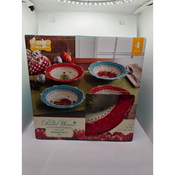 The Pioneer Woman Novelty Icons Rimmed Bowl Set of 4 Christmas Edition - Picture 1 of 8